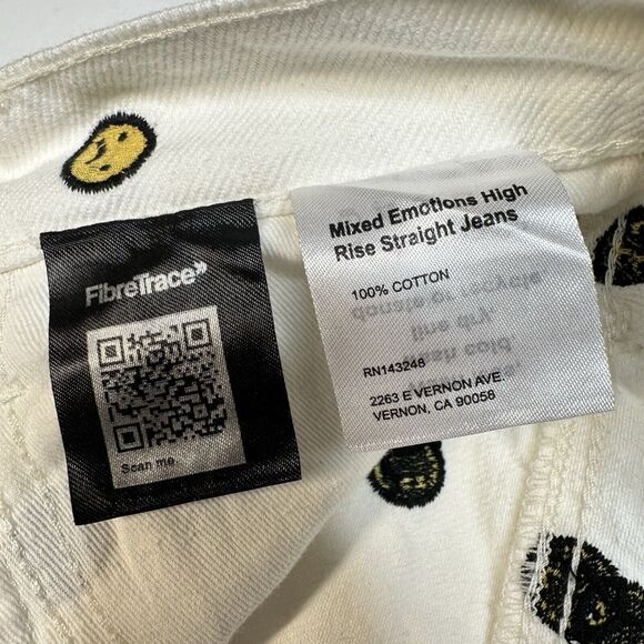 Reformation Jeans 26 High Rise Straight Mixed Emotions White Embroidered *Spot - Picture 11 of 13